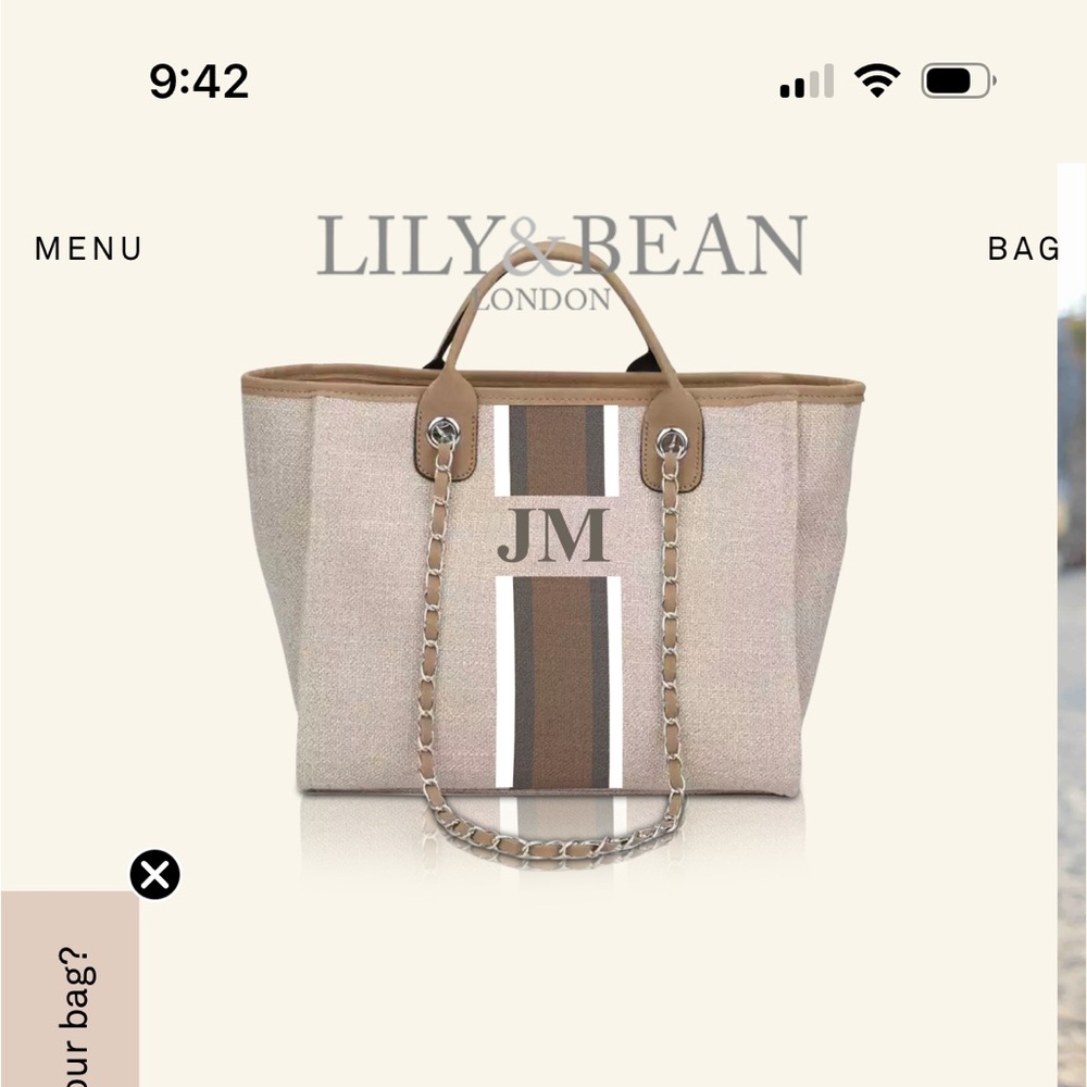 Lily and Bean Canvas Medium Bag in Soft Fawn with White, Gray and Beige Stripe